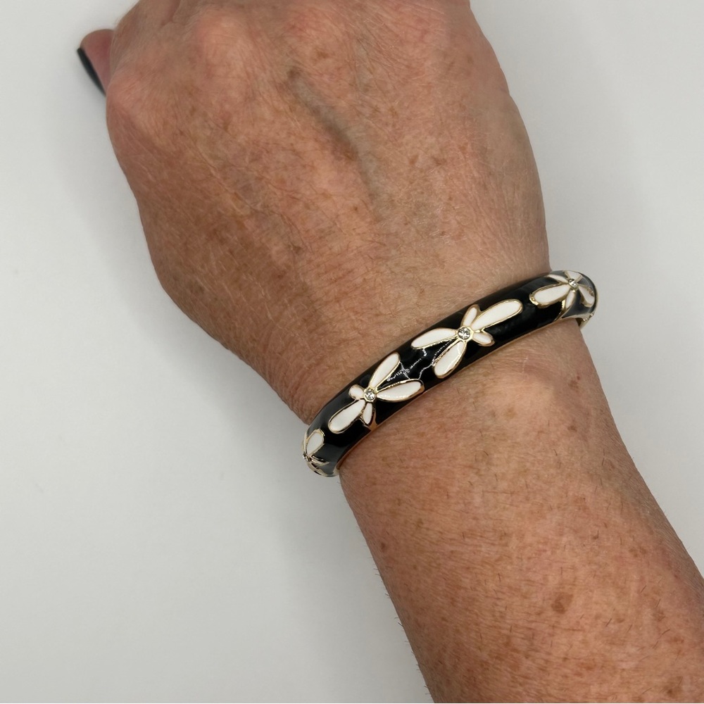 Sleek Floral Black & White Enameled Floral Bracelet